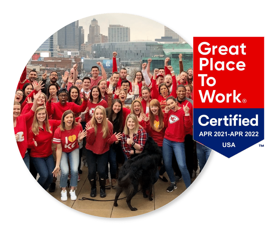 Great place to work badge with employee photo